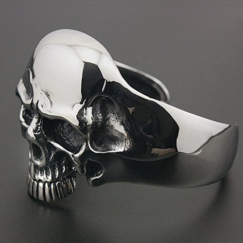 Stainless Steel Huge Heavy Skull Bangle Bracelet