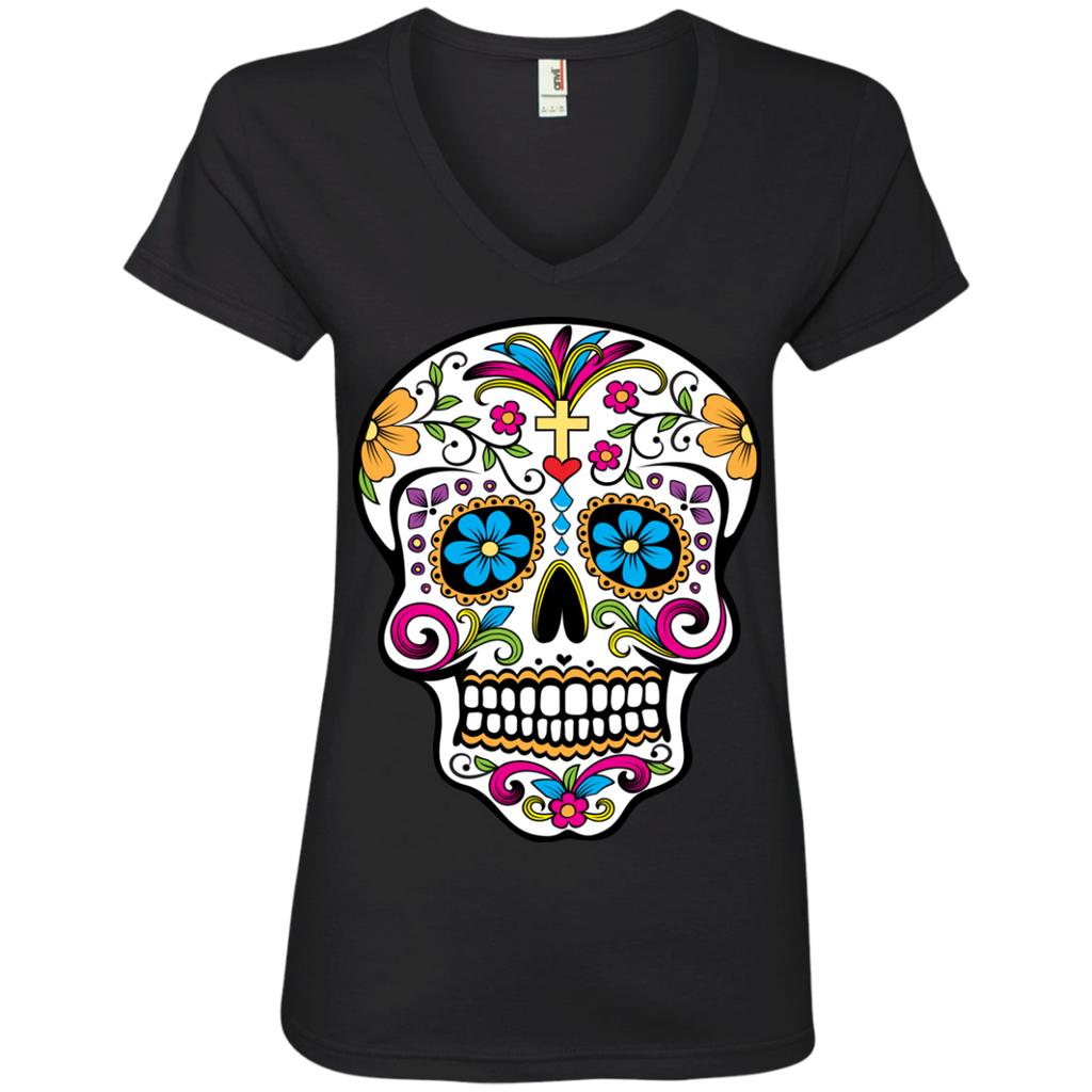 Cross Sugar Skull V-Neck