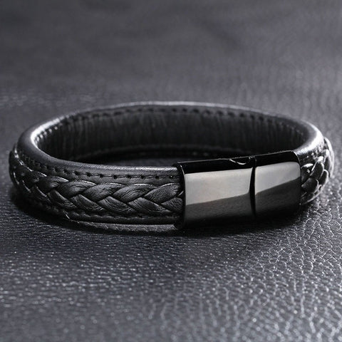 Image of Genuine Leather Bracelet with Stainless Steel Clasp