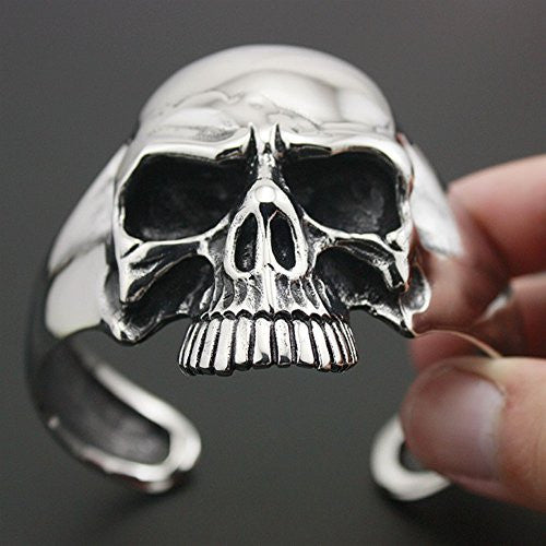 Stainless Steel Huge Heavy Skull Bangle Bracelet