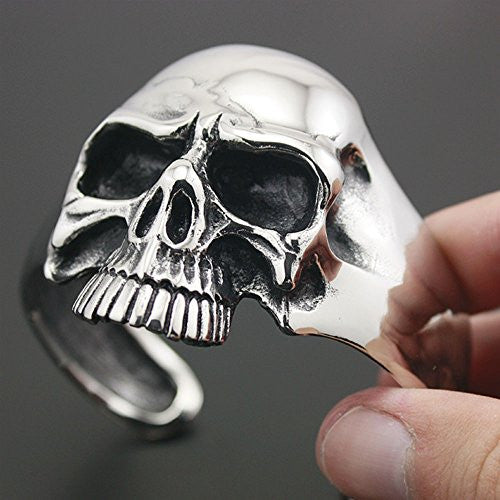 Stainless Steel Huge Heavy Skull Bangle Bracelet