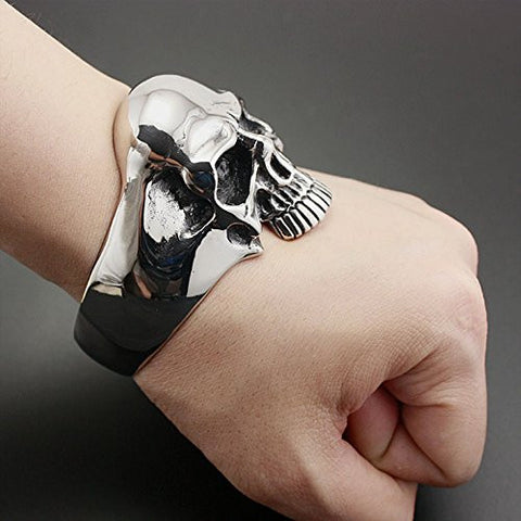 Image of Stainless Steel Huge Heavy Skull Bangle Bracelet