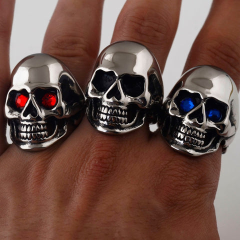 Image of Stainless Steel Skull Ring with Bonus Eye Stones