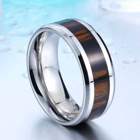 Image of Stainless Steel Rings with Simulated Wood Center