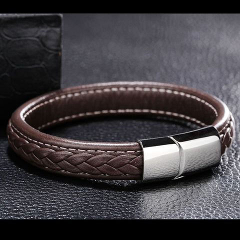 Image of Genuine Leather Bracelet with Stainless Steel Clasp