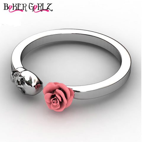 Image of Women's Stainless Steel Skull and Rose Ring
