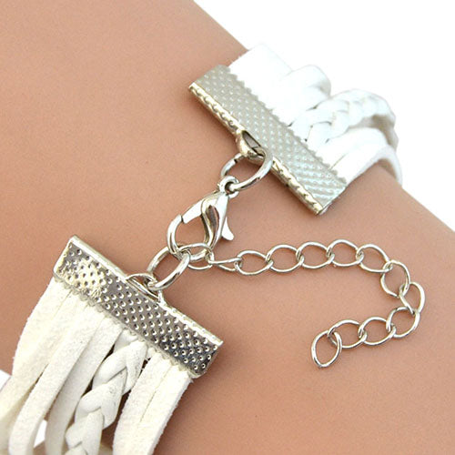 Women's Angel Wings Cross Rhinestone Braided Leather Bracelet