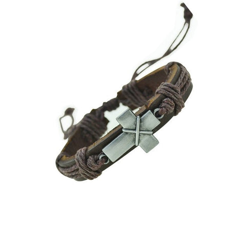 Image of Charm Bracelets - Unisex Genuine Leather Bracelet With Cross Charm And Braided Cord