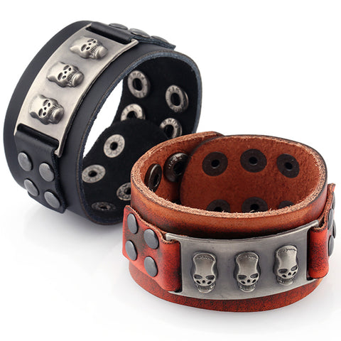 Image of Genuine Leather Skull Cuff Bracelets