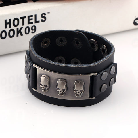 Image of Genuine Leather Skull Cuff Bracelets