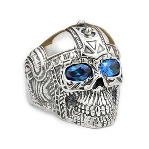 Handcrafted Sterling Silver Blue Eyes Skull Ring