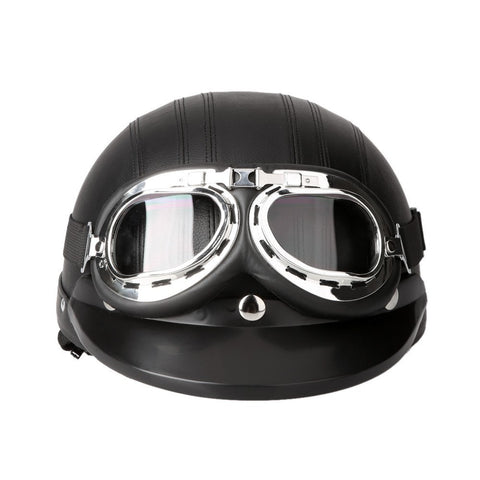 Image of Helmets - Vintage German Style Motorcycle Helmet With Visor Goggles