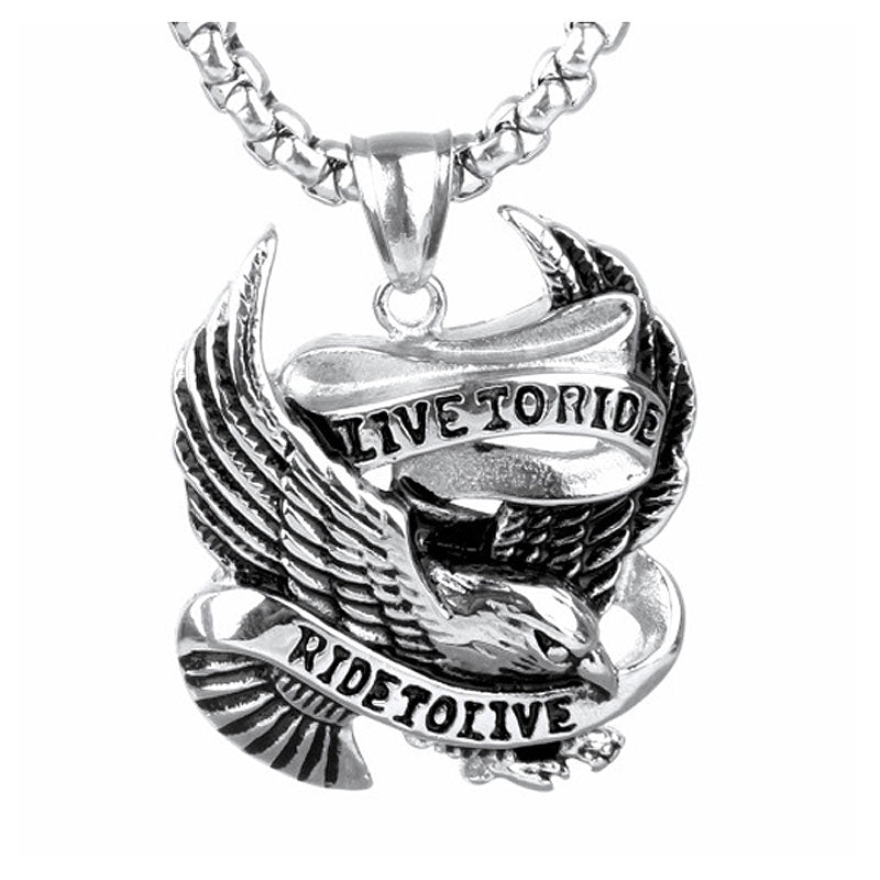 Titanium Stainless Steel Live To Ride Pendant and Necklace Set