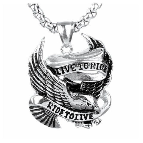 Image of Titanium Stainless Steel Live To Ride Pendant and Necklace Set