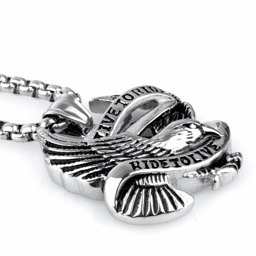 Titanium Stainless Steel Live To Ride Pendant and Necklace Set