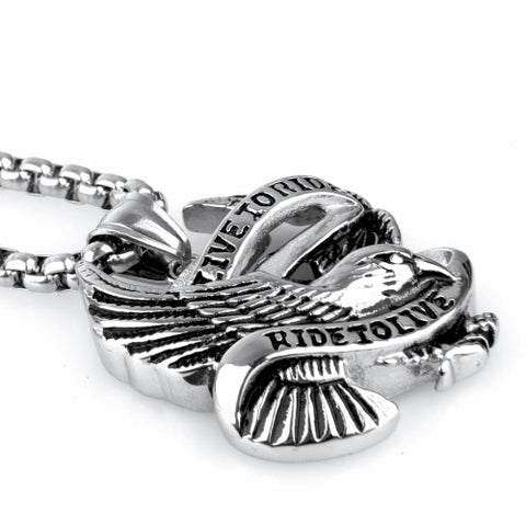 Image of Titanium Stainless Steel Live To Ride Pendant and Necklace Set