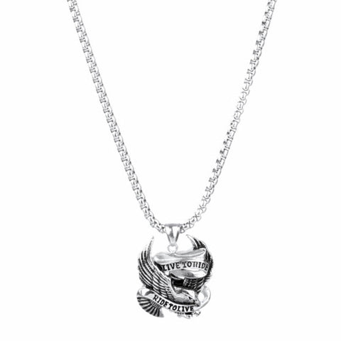 Image of Titanium Stainless Steel Live To Ride Pendant and Necklace Set