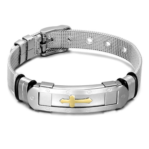 Image of Stainless Steel Mesh Cross Bracelet