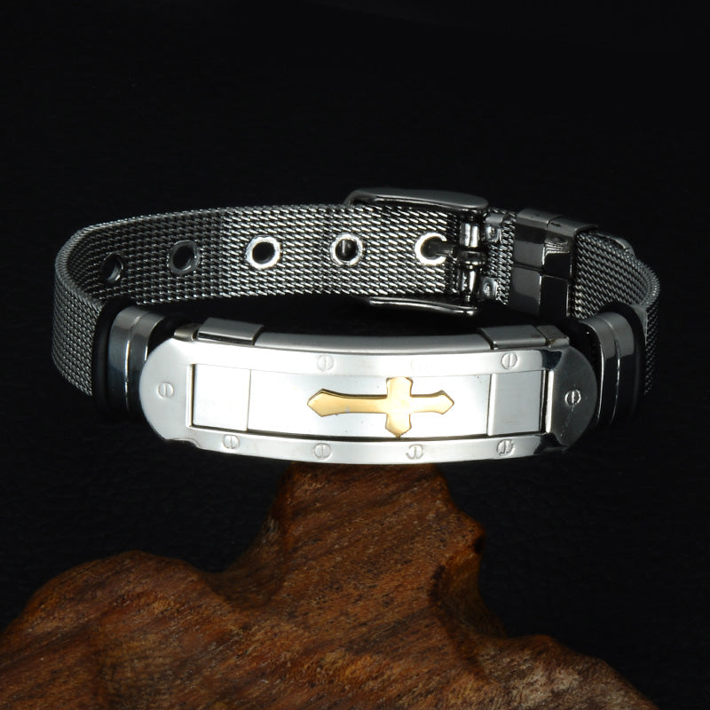 Stainless Steel Mesh Cross Bracelet