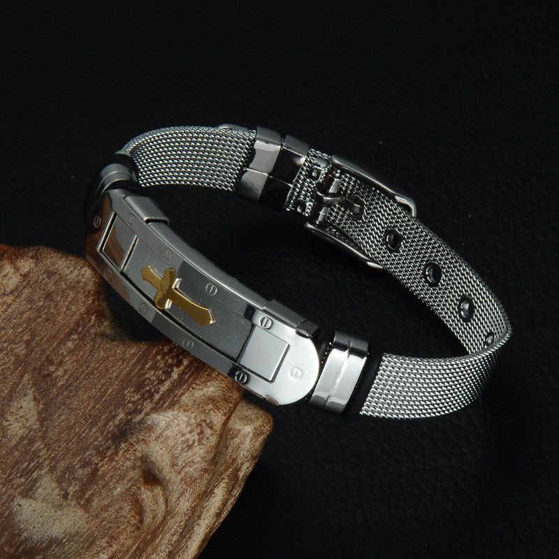 Stainless Steel Mesh Cross Bracelet