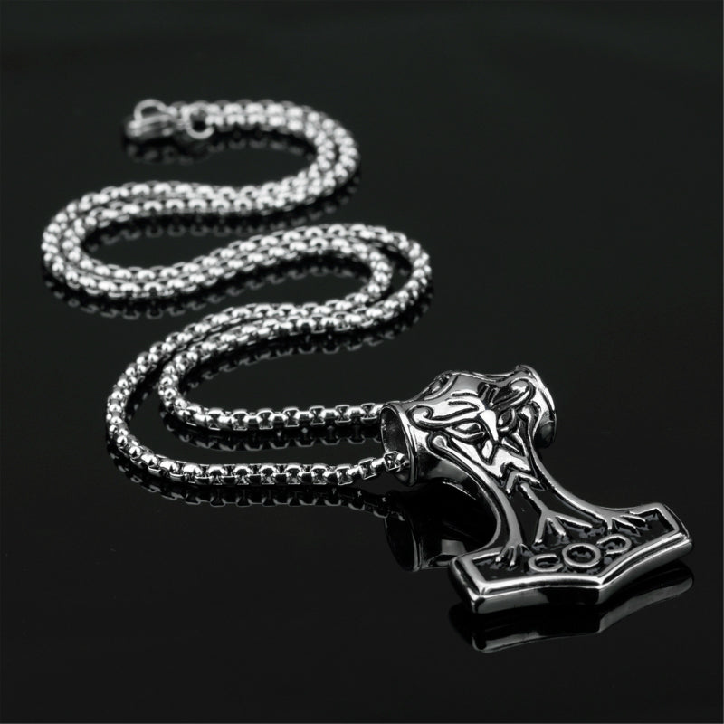 Stainless Steel Viking Hammer Pendant and Necklace Set