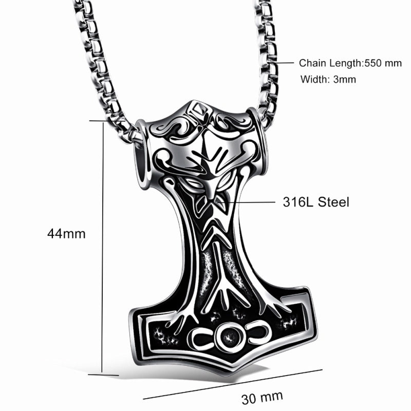 Stainless Steel Viking Hammer Pendant and Necklace Set