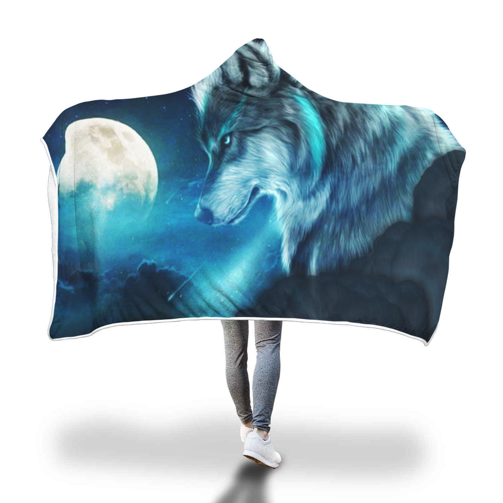 Beautiful Moon Wolf Hooded Blankets