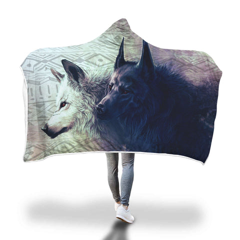 Image of Twin Wolves Hooded Blanket