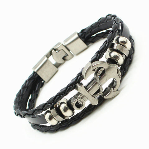 Hand Braided Leather Anchor Bracelet