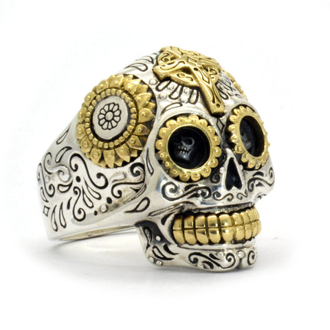 Image of Handcrafted Sterling Silver Sugar Skull Ring