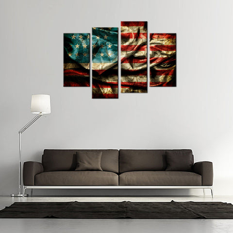 4 Panel American Flag Canvas Wall Art Set - Ready To Hang