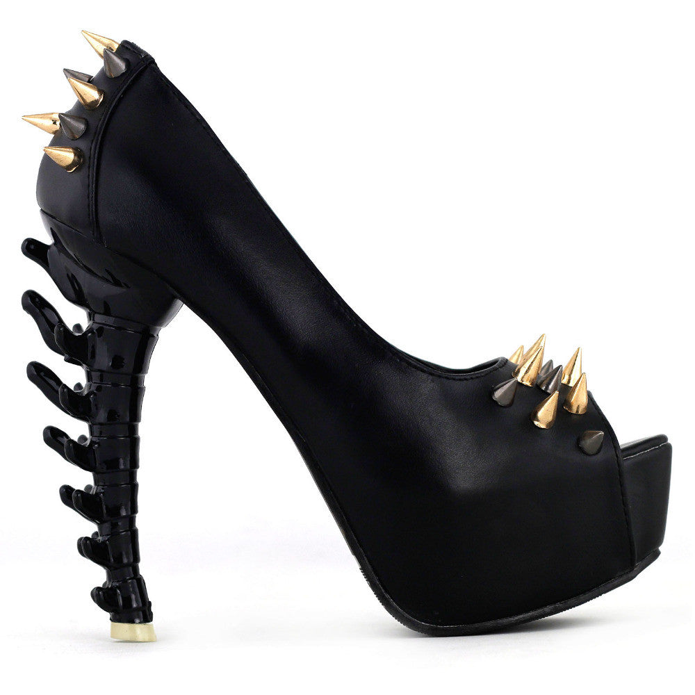 High gold platform stilettos with spiked heel - Sklep Kokietki
