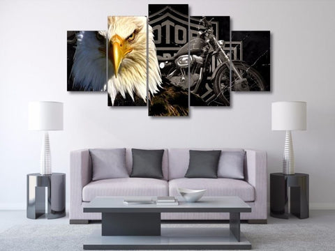 Image of Eagle and Motorcycle Canvas Painting