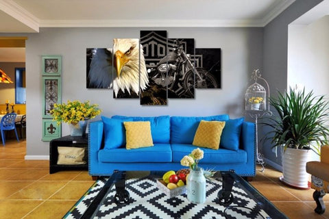 Image of Eagle and Motorcycle Canvas Painting