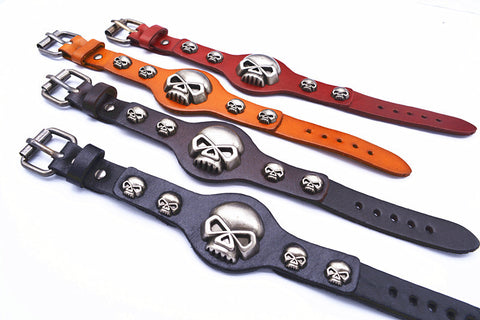 Image of Genuine Leather Skull Bracelets