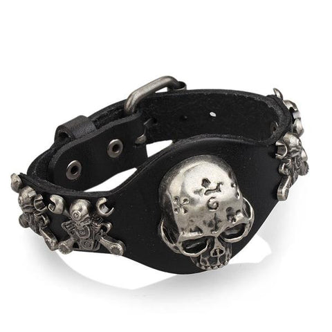 Image of Genuine Leather Skull Bracelet