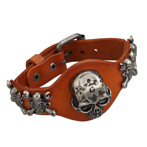 Image of Genuine Leather Skull Bracelet