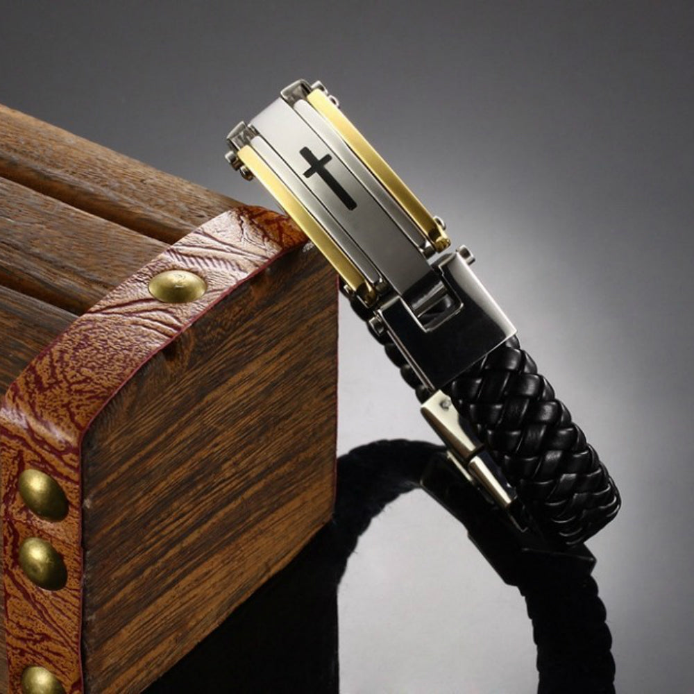Genuine Leather Classic Cross Bracelet