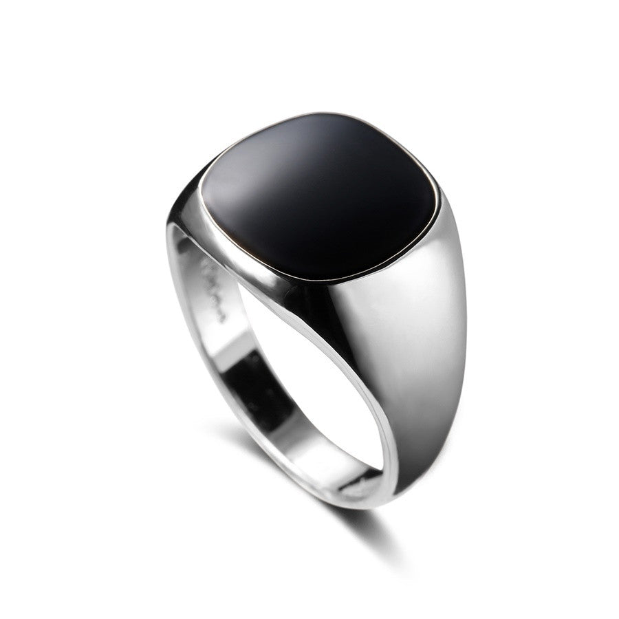Platinum Plated Onyx Signet Ring