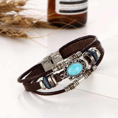 Image of Oval Turquoise Leather Bracelet