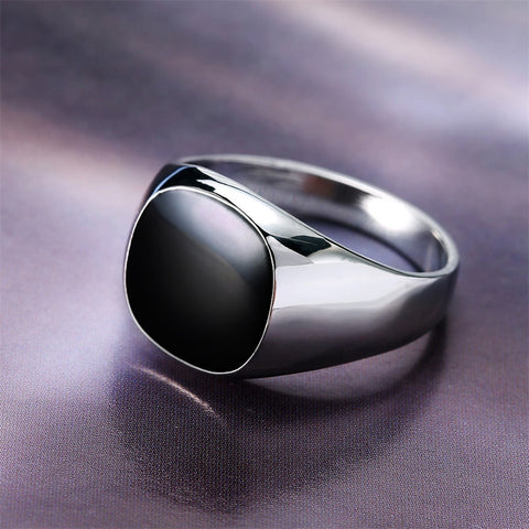 Image of Platinum Plated Onyx Signet Ring