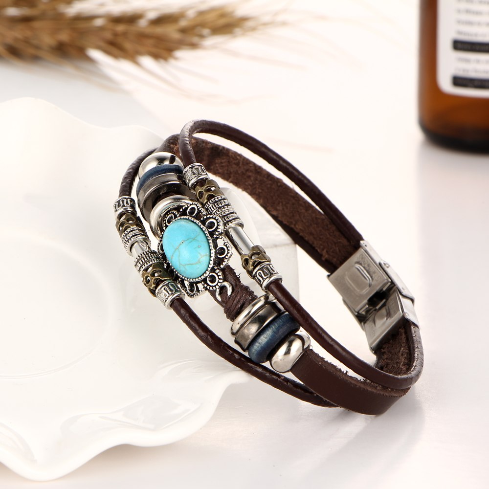 Oval Turquoise Leather Bracelet