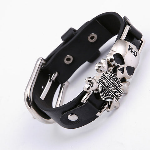 Image of Genuine Leather HD Skull Bracelet