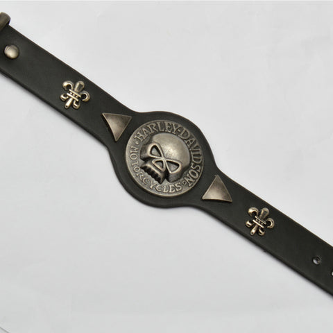 Image of (One Time Offer) Genuine Leather Harley Big Skull Bracelet