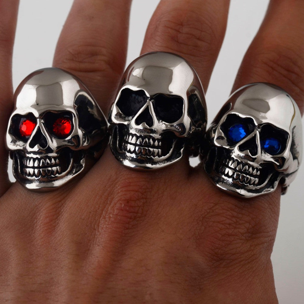 Stainless Steel Skull Ring with Bonus Eye Stones