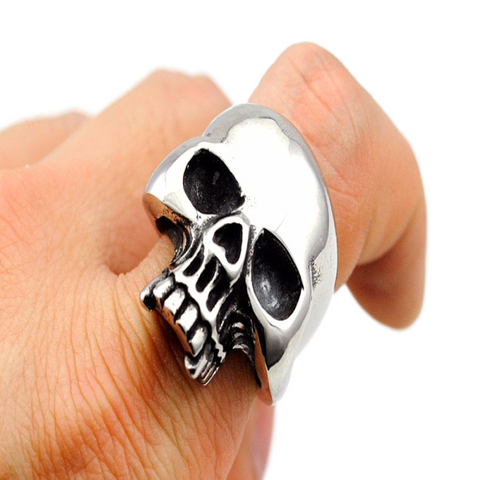 Image of Stainless Steel Polished Half Jaw Skull Ring