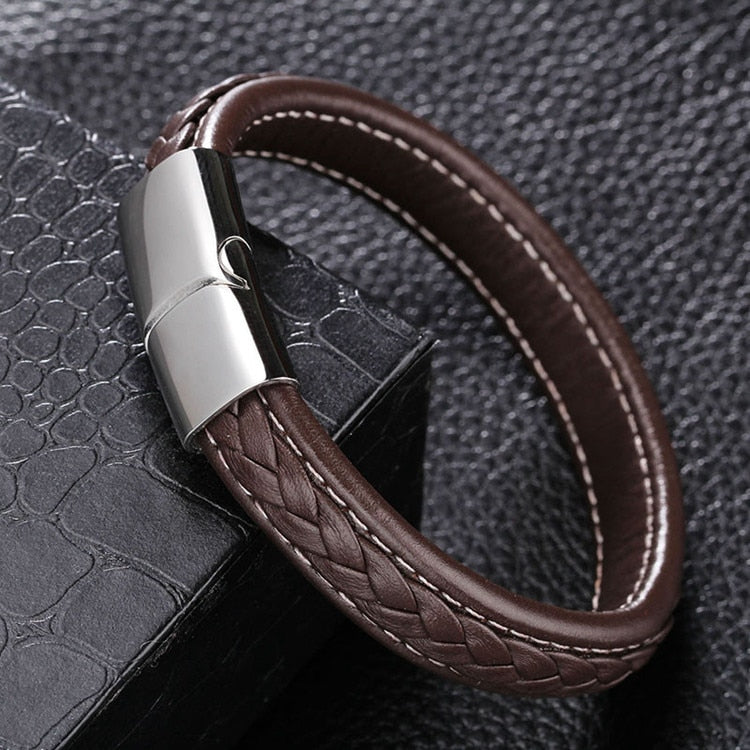 Genuine Leather Bracelet with Stainless Steel Clasp