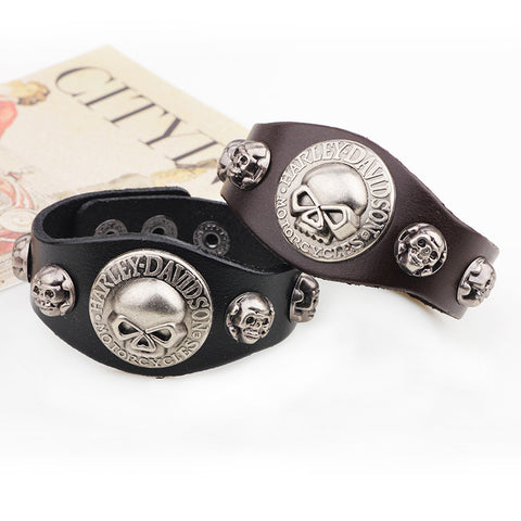 Image of (One Time Offer) Genuine Leather Vintage HD Skull Bracelet