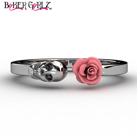 Image of Women's Stainless Steel Skull and Rose Ring