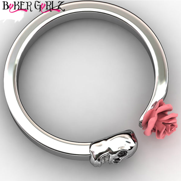 Women's Stainless Steel Skull and Rose Ring
